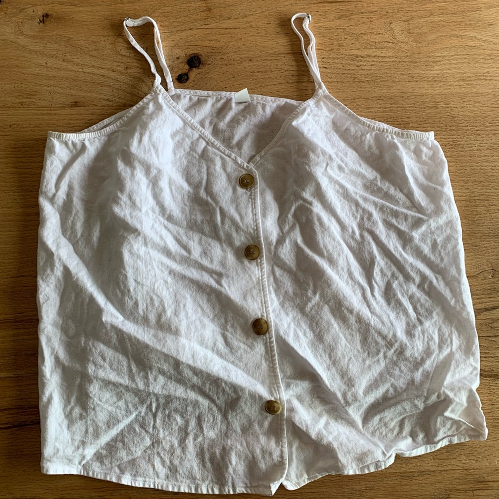 BP Button Down V Neck Linen‎ Tank Top White Women’s Large Preloved